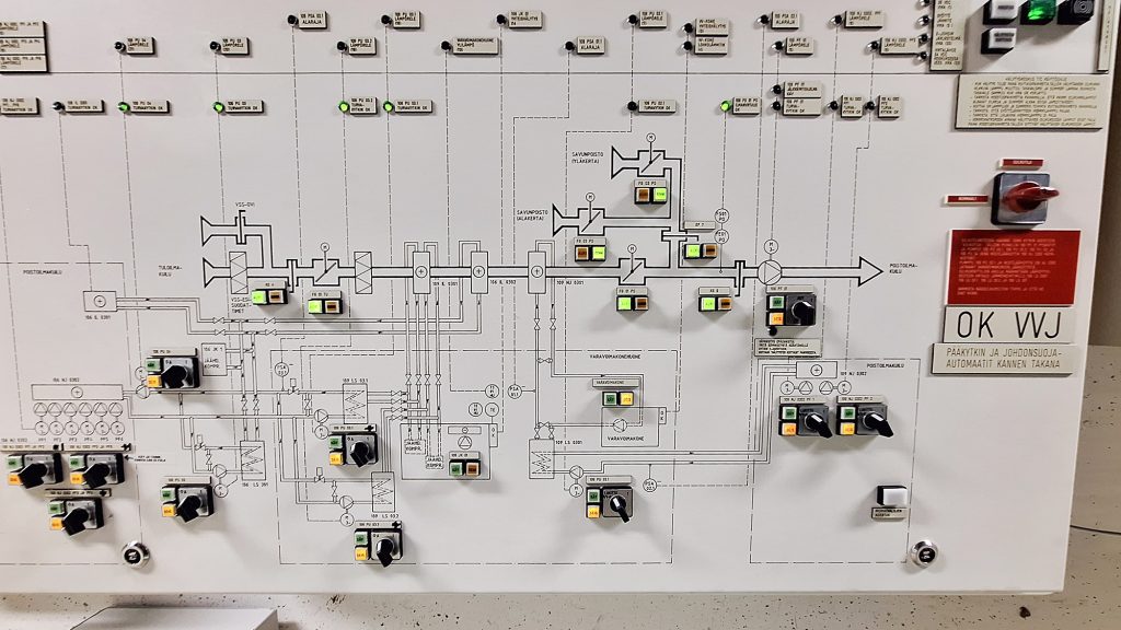 Ilmanvaihdon ja savunpoiston säätöpaneeli.